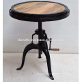 Industrial Crank Table Round Wooden Top Iron Frame
